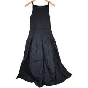 J. Crew Pintuck mixy dress‎ Black S CK707 Sleeveless Pleated Cotton Blend NWT